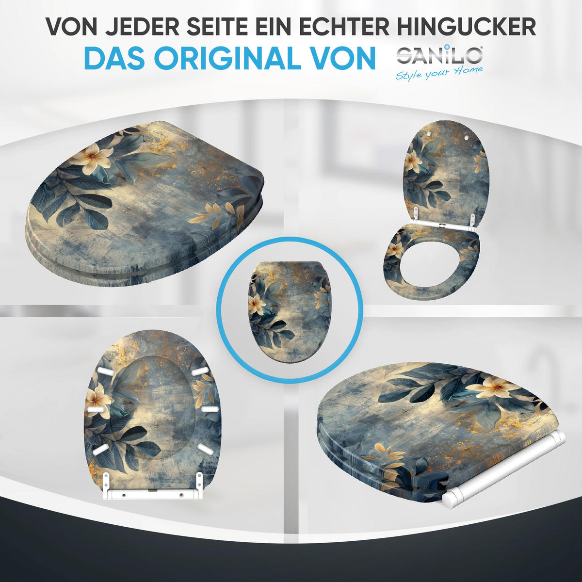 WC-SITZ mit Absenkautomatik & Top Fix Lilybud - Gelb, Holzwerkstoff (37.7/5.5/48cm) - Sanilo