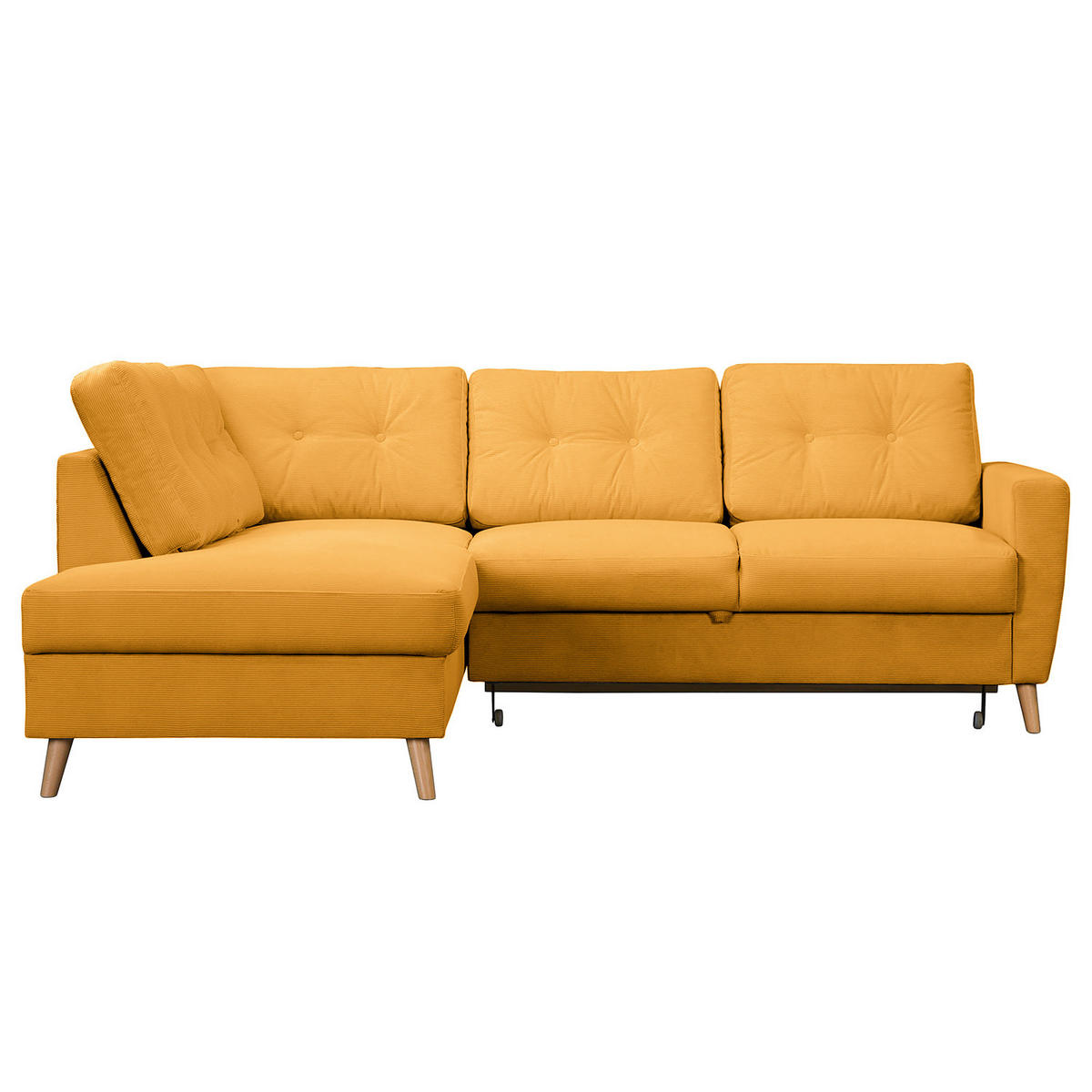 ECKSOFA mit Ottomane - Gelb/Braun, Holz/Textil (230/200cm) - home24