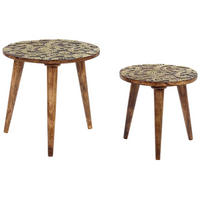BEISTELLTISCH 2er-Set Rund Holz, Gold Chanpi - Dunkelbraun, Holz (45/45cm) - Beliani