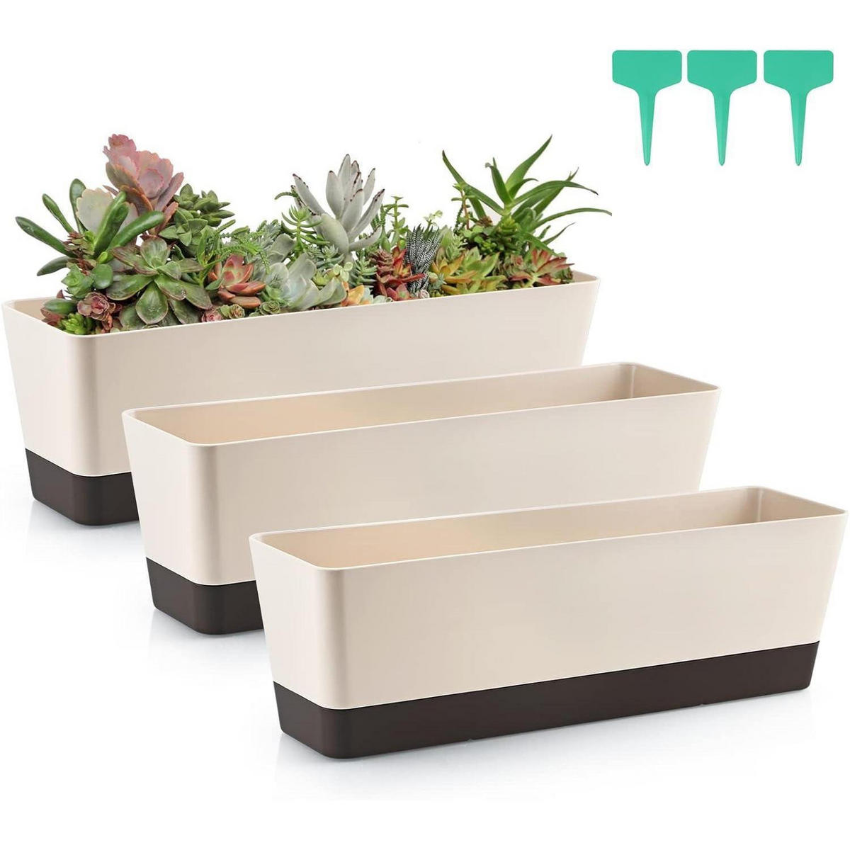 BLUMENKASTEN 3-teiliges Set rechteckig 42,5 cm Kunststoff mit Tropfplatte - Multicolor, Kunststoff (12/14.3/42.5cm)