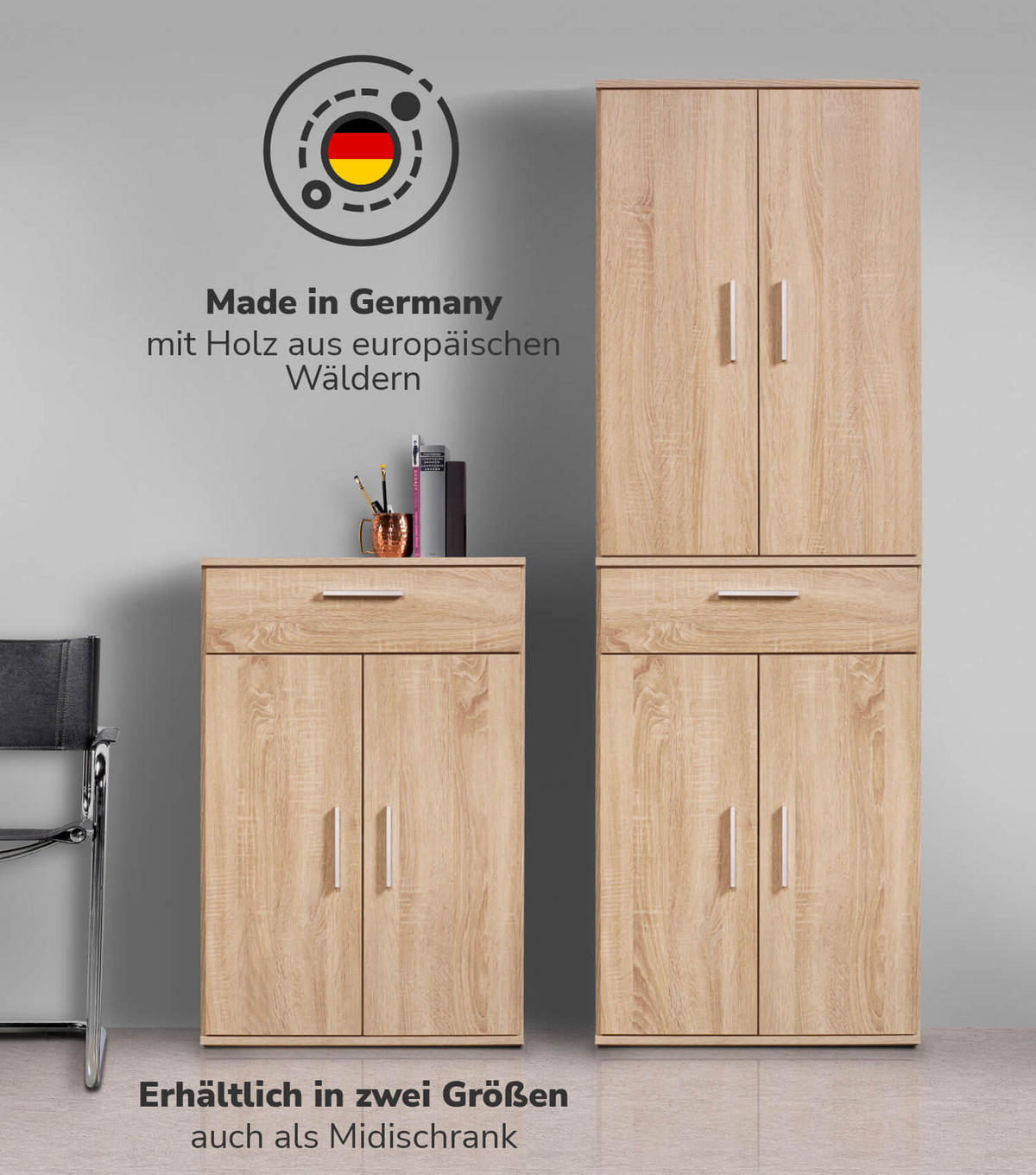 MEHRZWECKSCHRANK Der Praktische - Weiß/Sonoma Eiche, Holzwerkstoff (60/91/34cm) - Mokebo