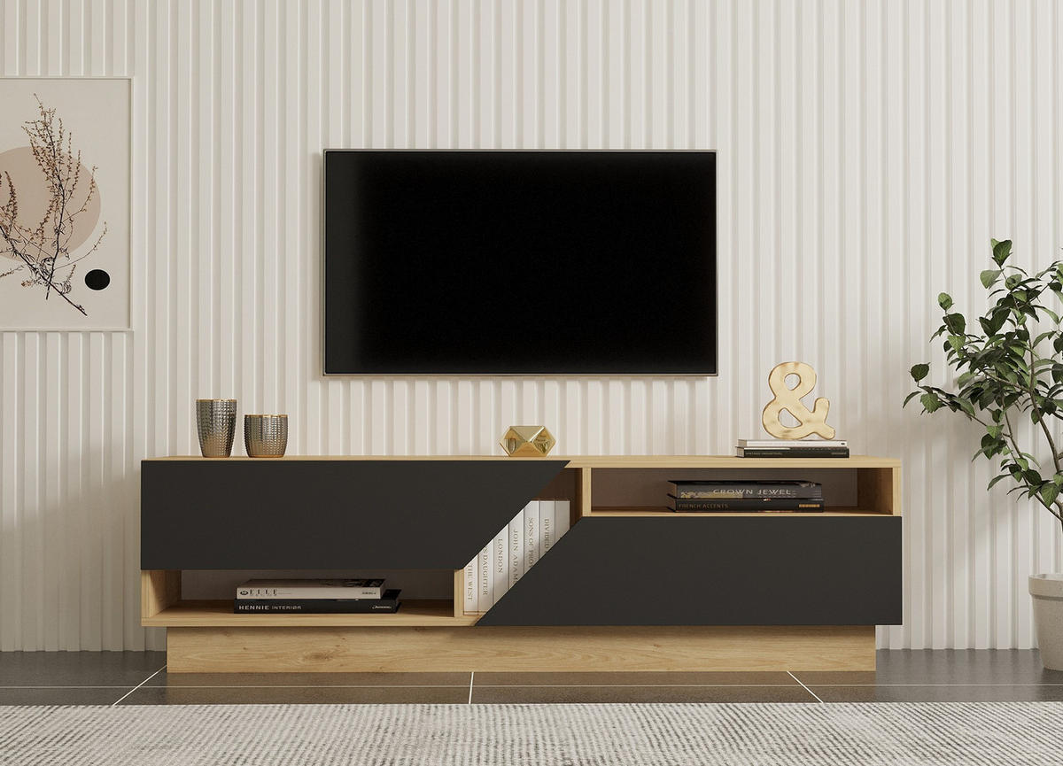 TV-MÖBEL Yaprak Saphir-Anthrazit - Eichefarben/Anthrazit, Holz (160/45/40cm) - Habitat Garten