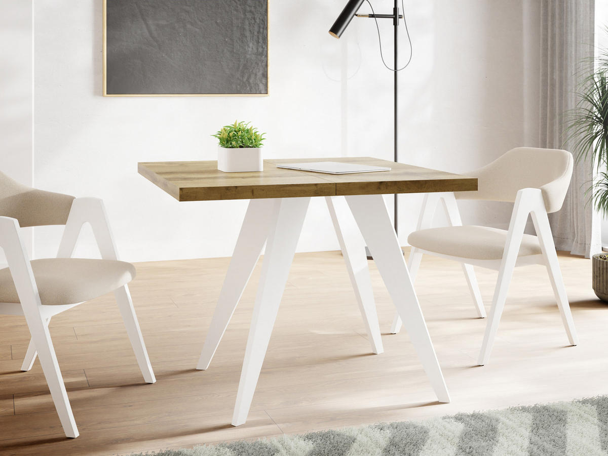 ESSTISCH Quadro quadratischer ausziehbarer, Wotan Eiche 100-200/100/76 cm - Eiche Wotan/Weiß, Holz/Holzwerkstoff (100/100/76cm) - WFL GROUP