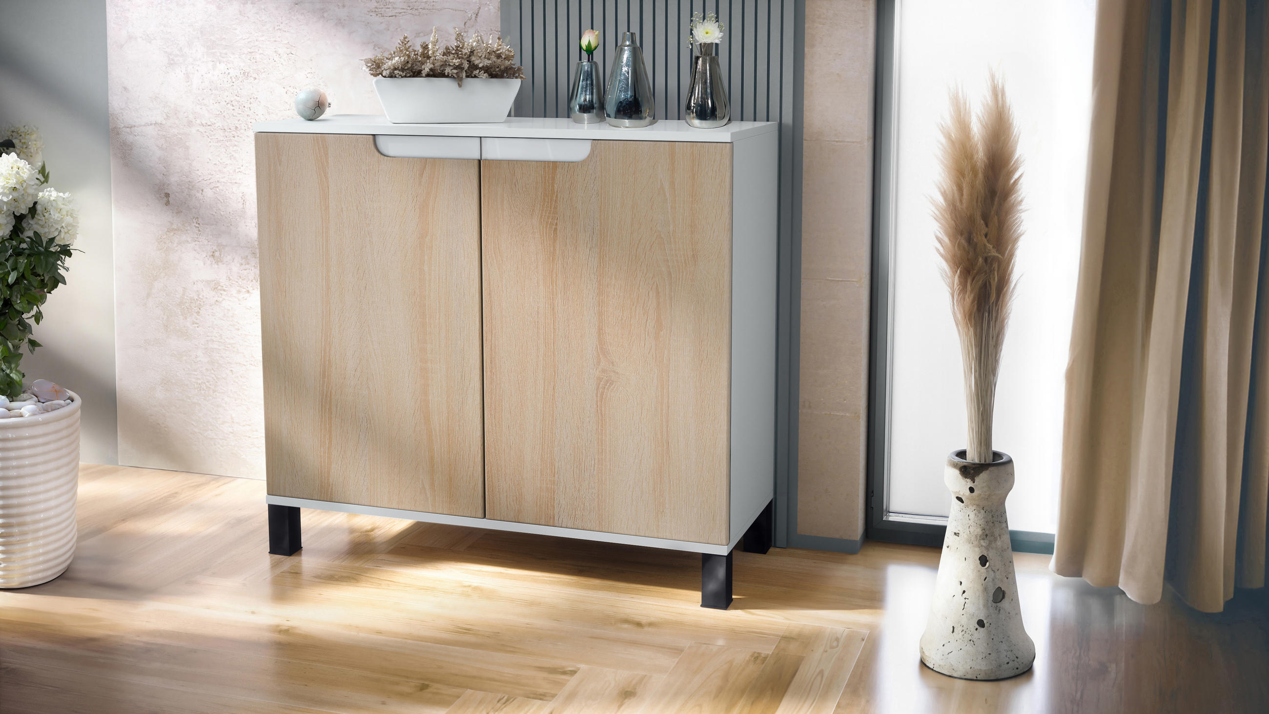 KOMMODE Sylt Eiche sägerau - Eiche San Remo, Holzwerkstoff (92.5/84.5/35cm) - Vladon