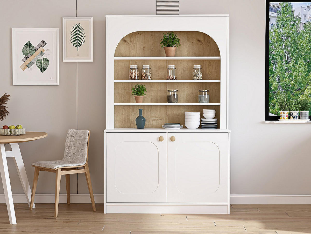 BUFFETSCHRANK - 120 cm x 45 cm - holz - naturfarben hell, weiß Anzila - Weiß, Holz (120/180/45cm) - Vente-Unique