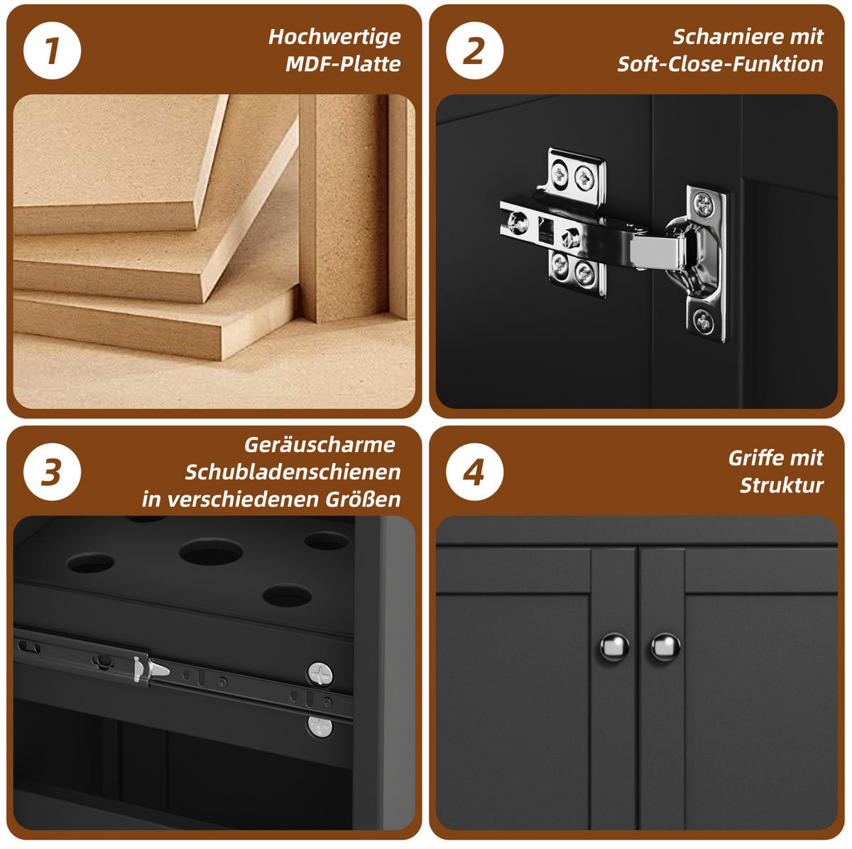 BADEZIMMERWASCHTISCH aus MDF und Keramik 76x47x86 cm Schwarz mit Stauraum und Soft-Close - Schwarz, Keramik (76/86/47cm) - Modfu