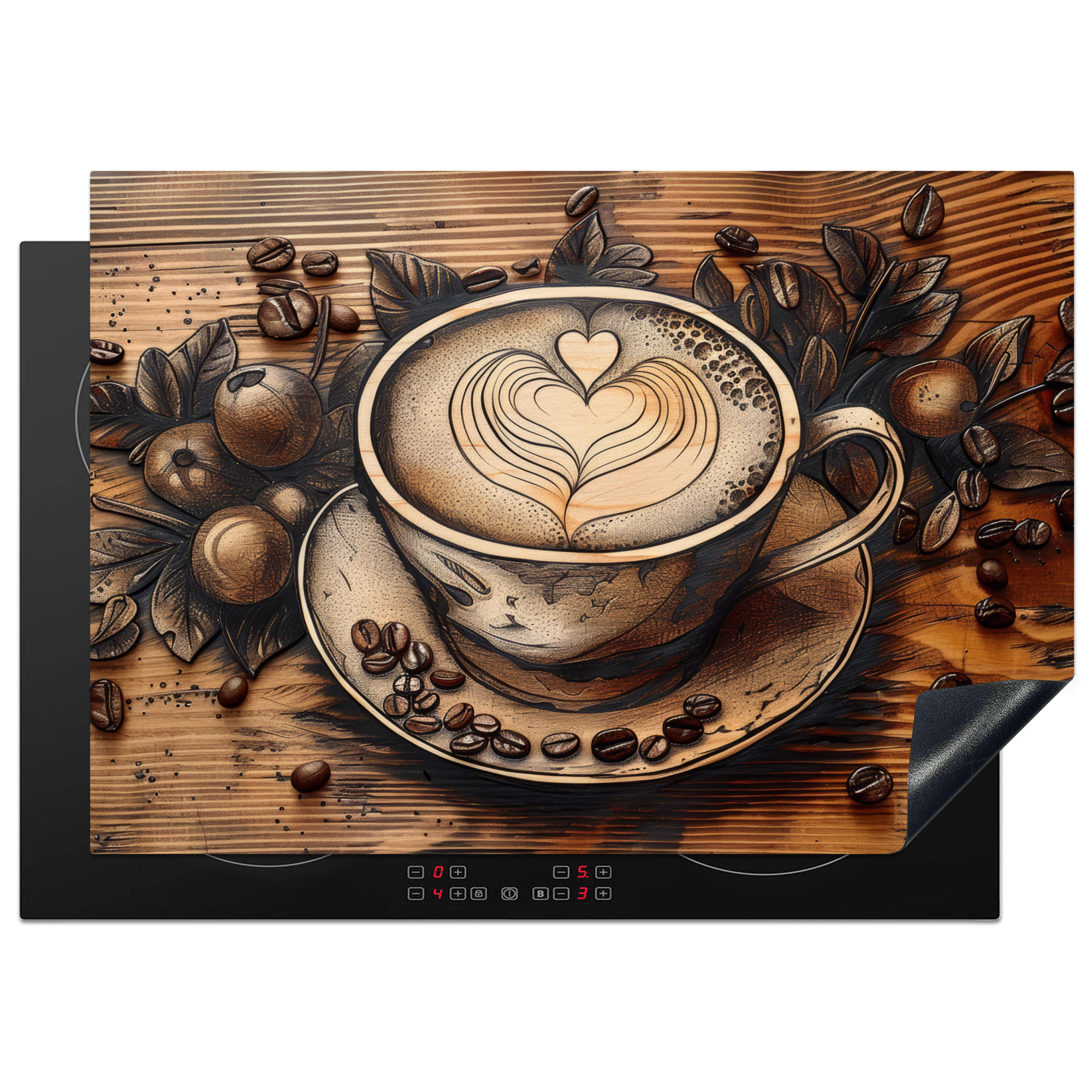 MuchoWow KRYT NA INDUKČNÍ DESKU Káva - Vintage - hnědá - šálek - dřevo 75x52 cm