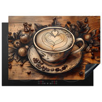 HERDABDECKPLATTE Kaffee - Vintage - Braun - Tasse - Holz 75x52 cm - Cappuccino, Kunststoff (75/0.2/52cm) - MuchoWow