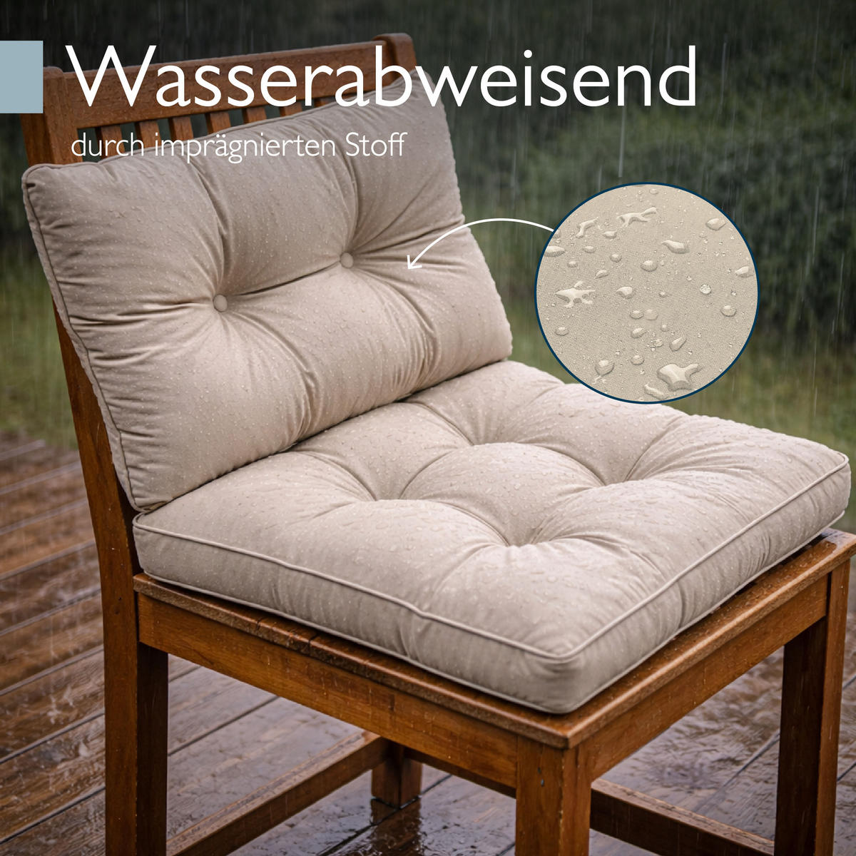 LOUNGEKISSEN Flair Outdoor Sitz 60x60x10cm mit Rücken 60x40x12cm Natur (2tlg) - Naturfarben, Textil (60/60cm) - Beautissu 
