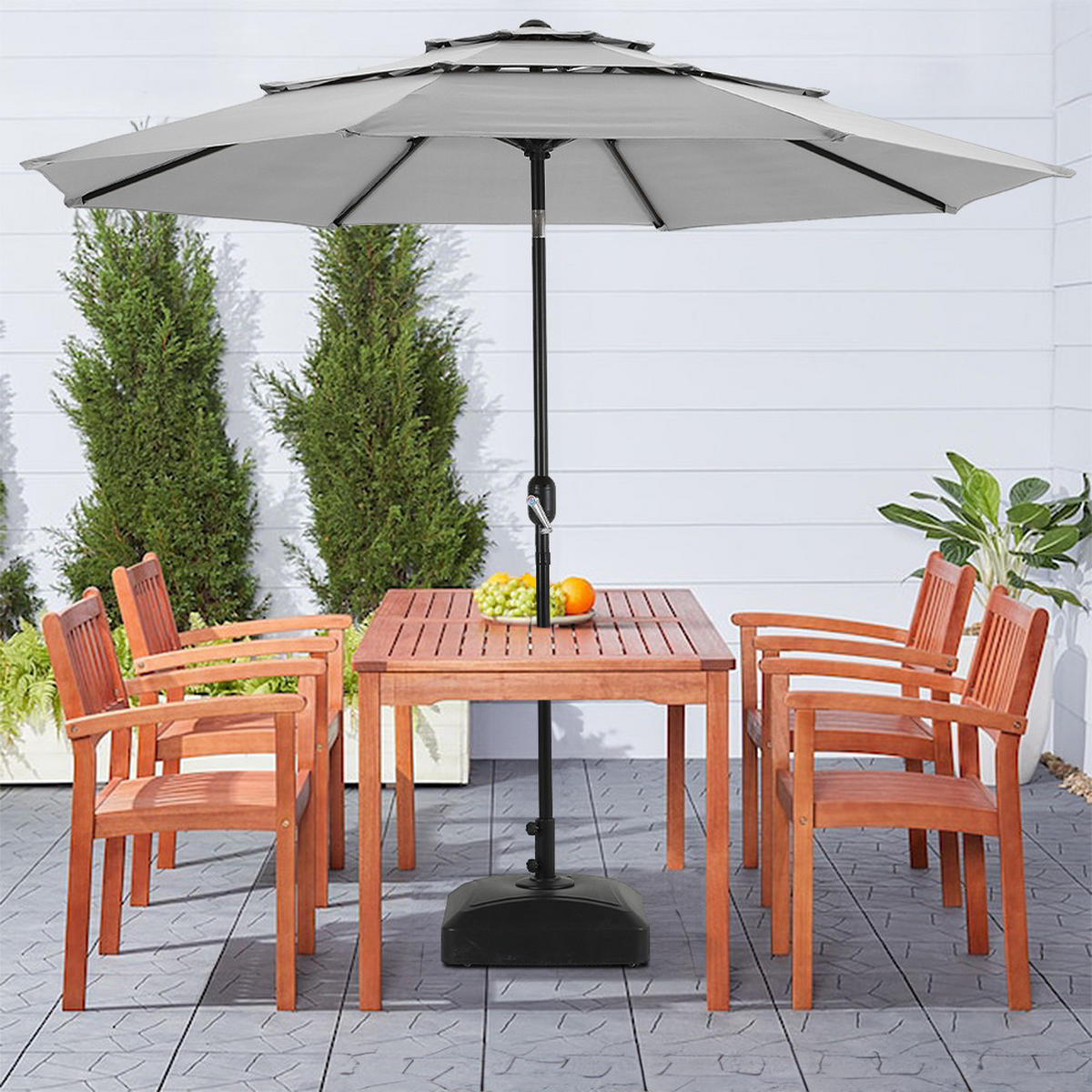 SONNENSCHIRMSTÄNDER mit Rollen aus HDPE in Schwarz quadratisch befüllbar 55 × 55 × 35 cm befüllt bis zu 35 kg - Schwarz, Metall (55/55cm) - Livingandhome