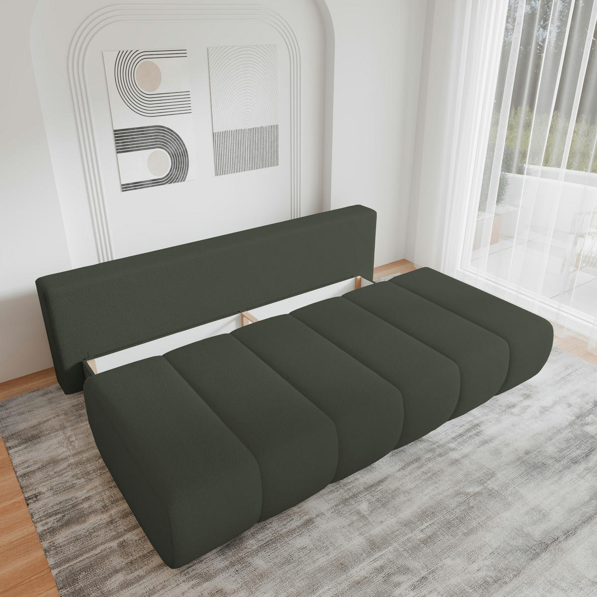 SCHLAFSOFA - Fluffy - Dunkelgrün (Arena 12) - Dunkelgrün, Holz (210/88/104cm) - Möblo