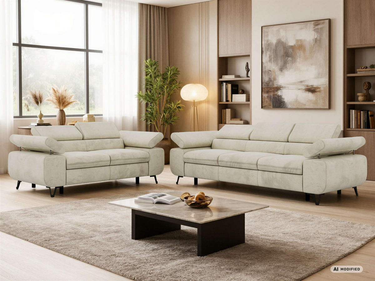 SEDACÍ SOUPRAVA PETER 2+3 - Béžová Samet - černá/béžová, kov/textil (262/76/99cm) - MKS