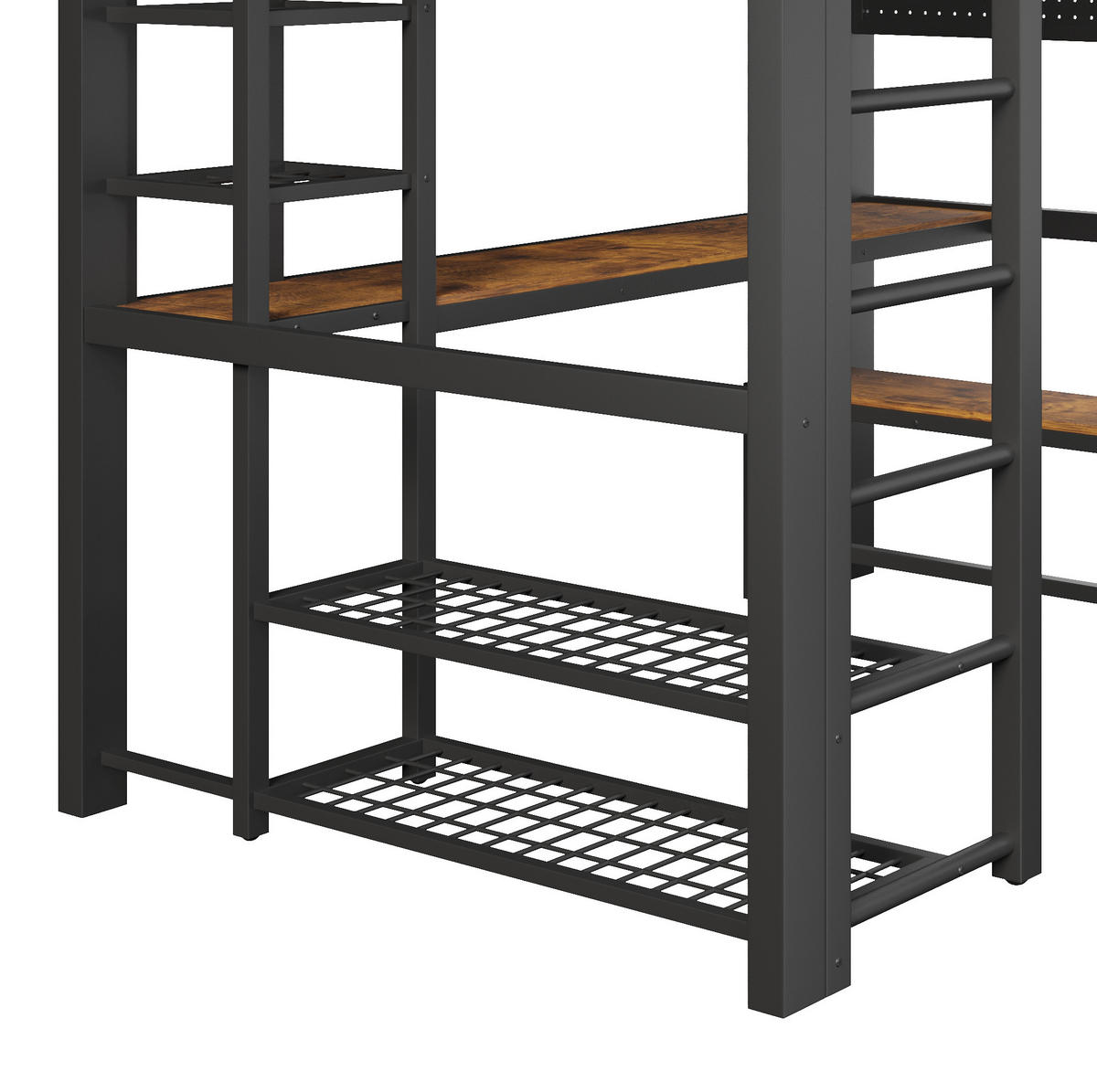 HOCHBETT 140/200 cm mit LED-Beleuchtung, Schreibtisch, Ablagen und Kleiderstange, Schwarz - Schwarz, Metall (140/200cm) - Redom