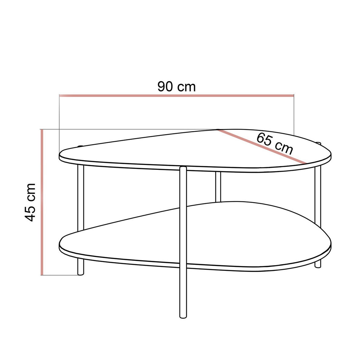 COUCHTISCH LUMI mit Ablage, Kaschmir - Kaschmir, Holzwerkstoff (65/90/45cm) - Lookway
