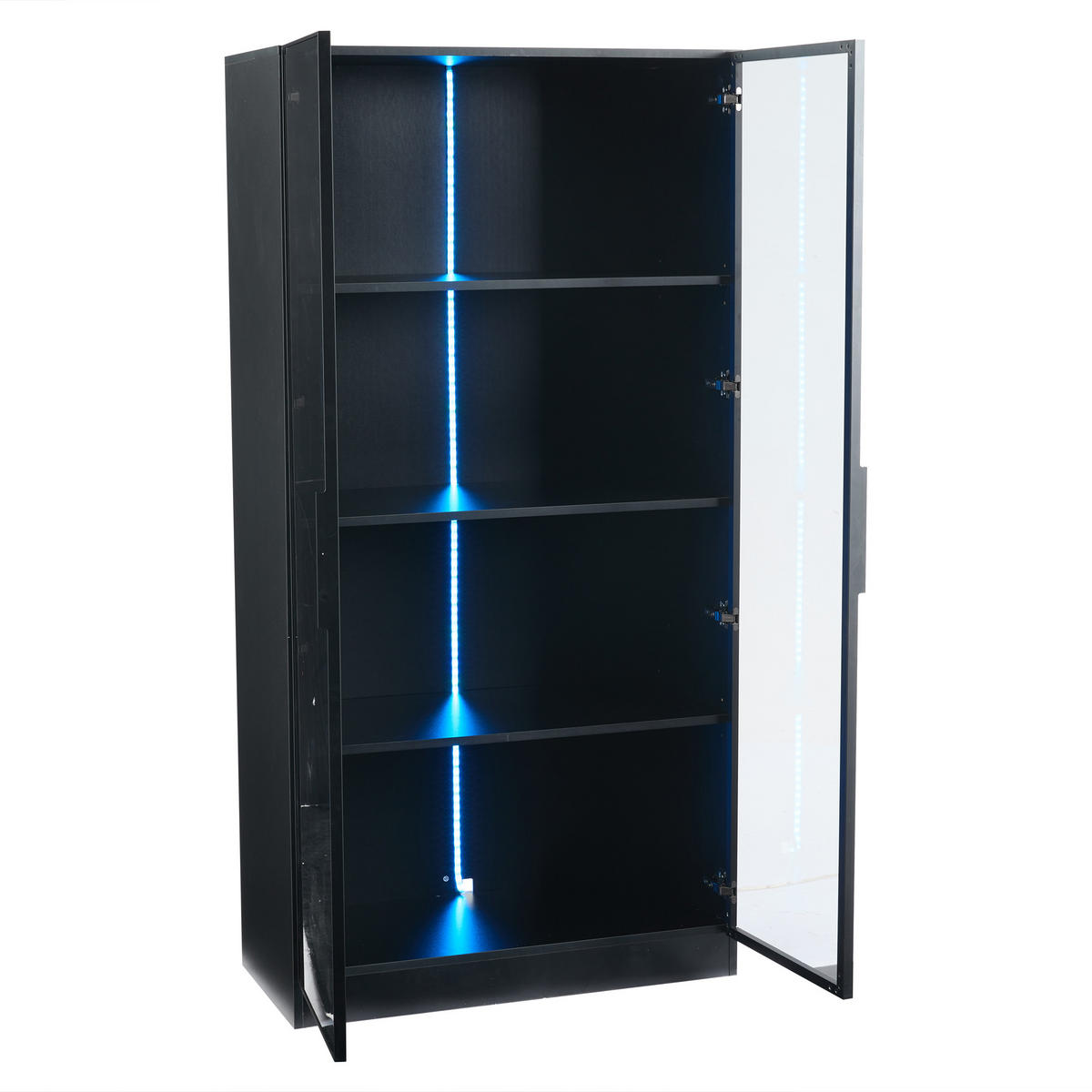 VITRINE LED Glas 2 Türen verstellbare Böden 160cm Schwarz - Schwarz, Holzwerkstoff (80/160/40cm) - FLIEKS