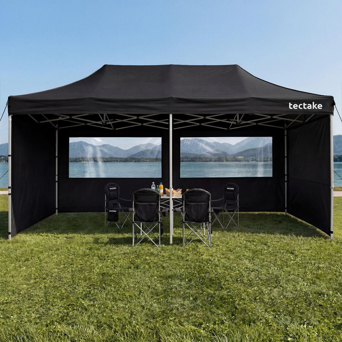 FALTPAVILLON aus Aluminium Viola, inklusive Spannseilen, Heringen und Tragetasche, schwarz - Schwarz, Kunststoff (300/316/600cm) - tectake