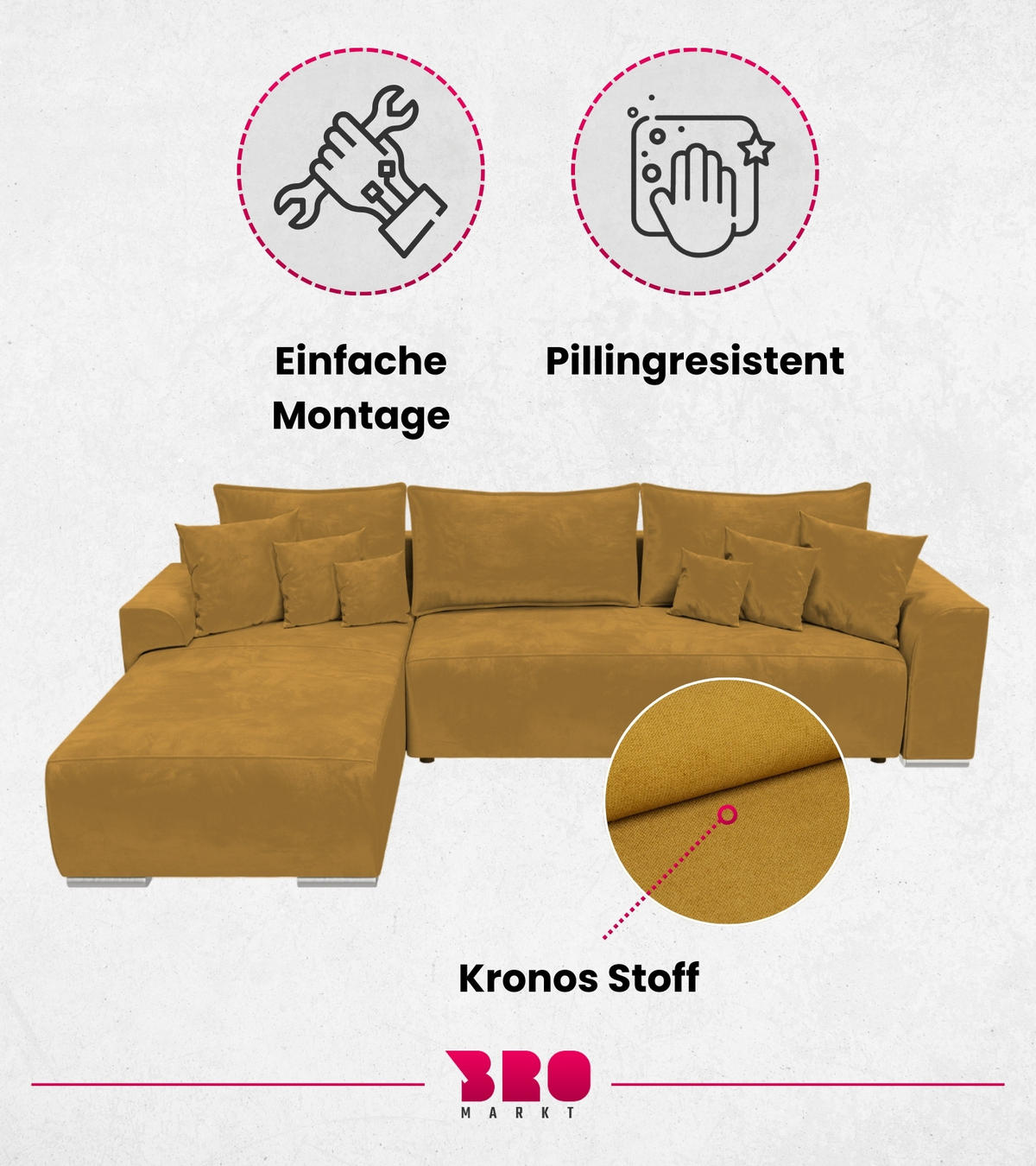 ECKSOFA Sydney mit Schlaffunktion Gelb Plüsch - Gelb, Textil (280/184cm) - Bromarkt