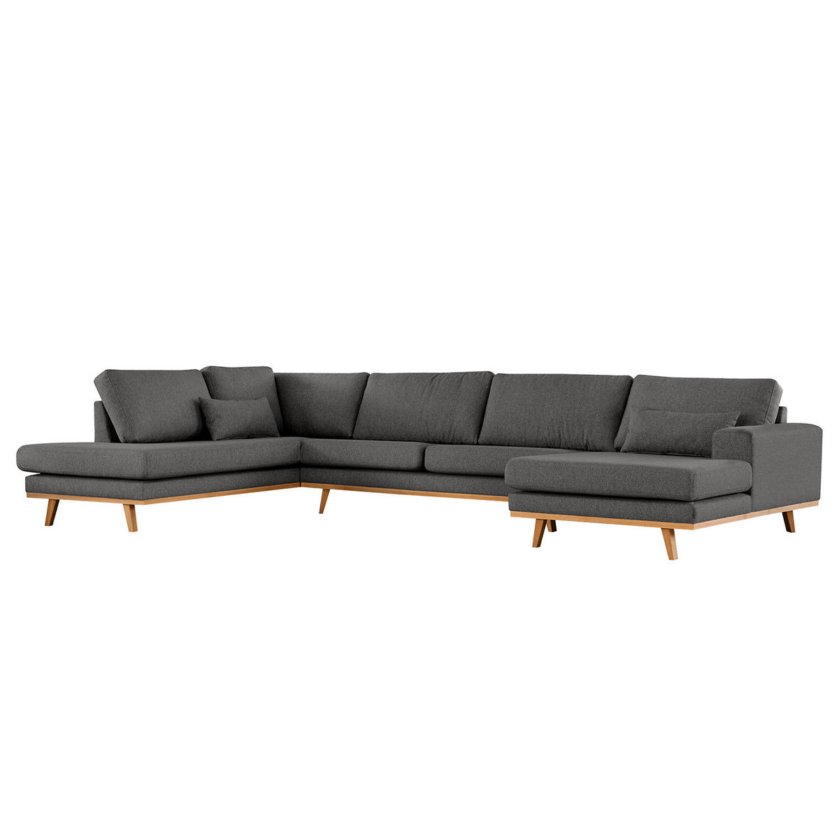 WOHNLANDSCHAFT mit Longchair - Dunkelgrau/Buchefarben, Textil (371/81/219cm) - home24