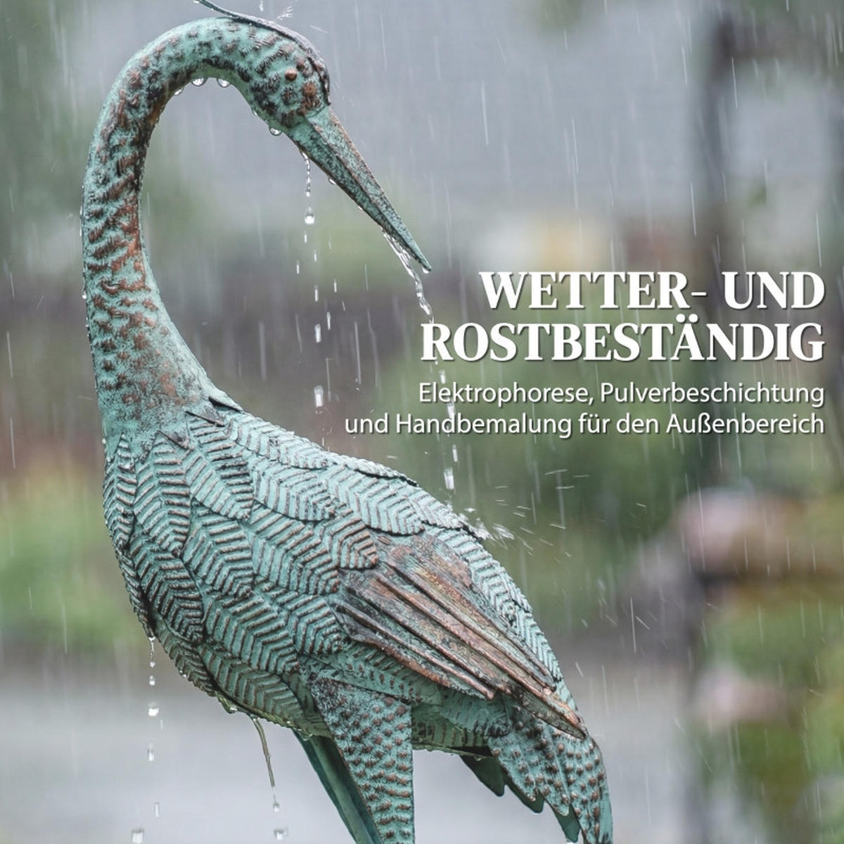 REIHER Gartenfigur aus Metall Antik-Bronze 27x20x88 cm - Grün, Metall (20/88/27cm) - Modfu