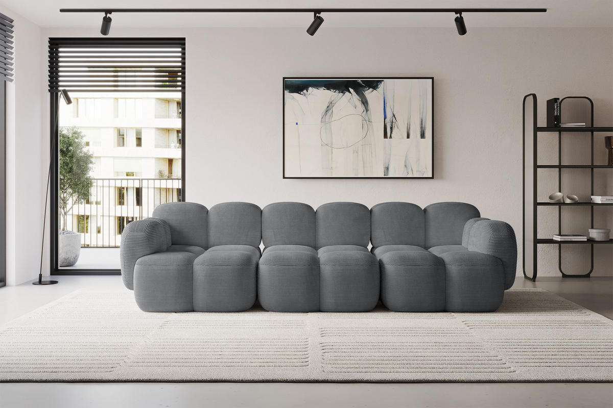 3-SITZER modulares Sofa Miko-S2 300x118x75 cm Dunkelgrau Cord - Graphitfarben/Schwarz, Holzwerkstoff/Kunststoff (300/75/118cm) - ALTDECOR