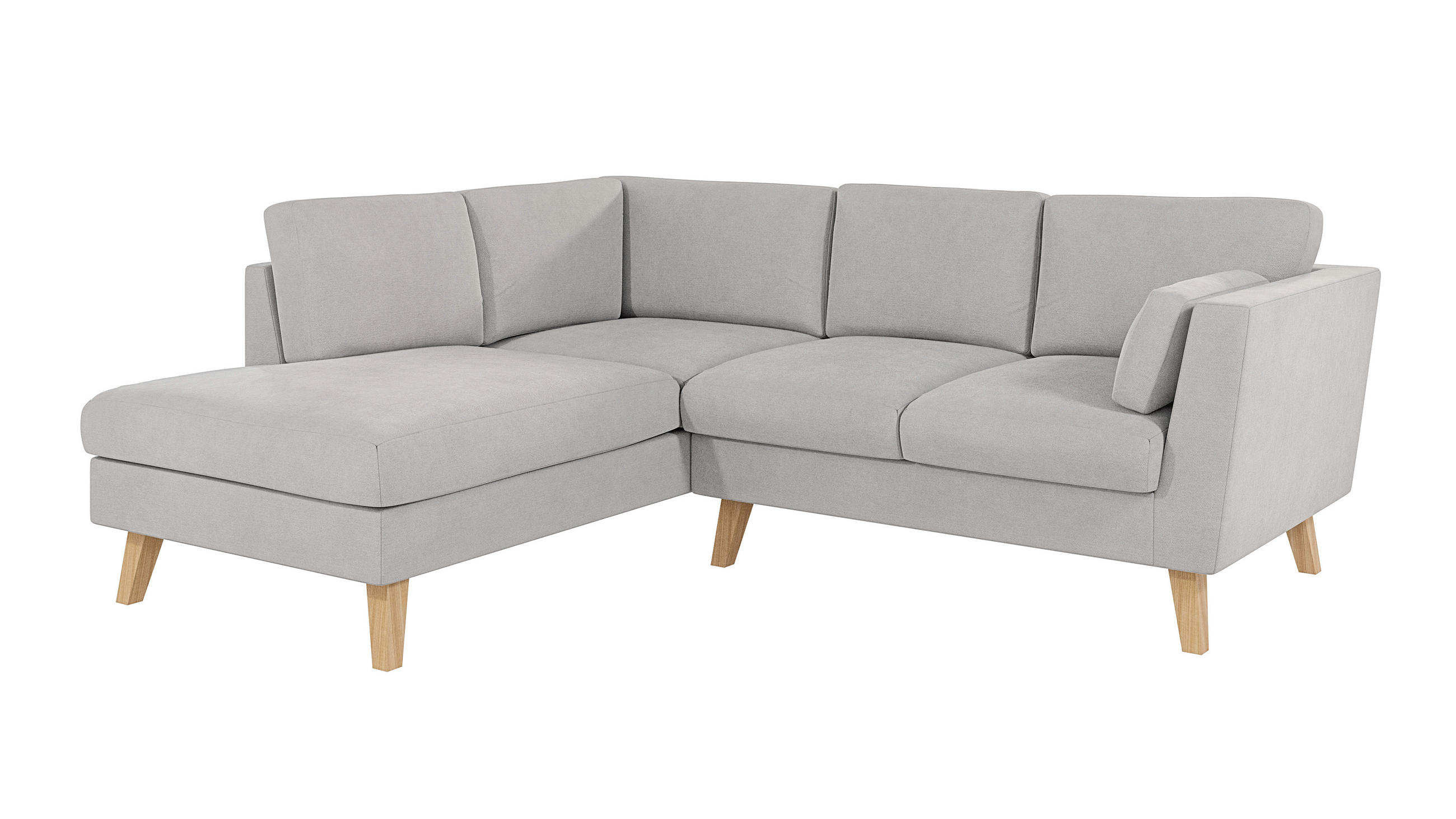 ECKSOFA Mario Silber Microfaser - Silberfarben/Naturfarben, Buchenholz/Textil (221/186cm) - S-Style Möbel