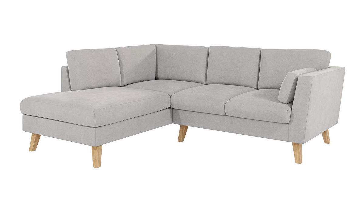 ECKSOFA Mario Silber Microfaser - Silberfarben/Naturfarben, Buchenholz/Textil (221/186cm) - S-Style Möbel