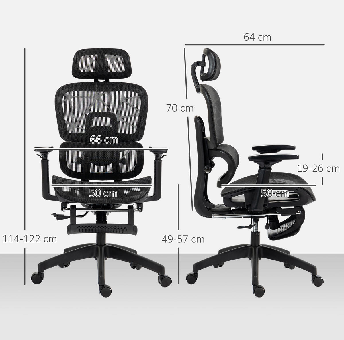 BÜROSTUHL in Schwarz 64x66x122 cm mit Liegefunktion, Fußstütze und verstellbarer Lendenstütze - Schwarz, Textil (66/122/64cm) - IVMEU