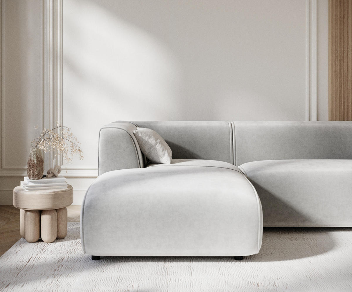 ECKSOFA Melani Hellgrau Samtstoff - Hellgrau/Schwarz, Holz/Holzwerkstoff (253/153cm) - Maison de Reve