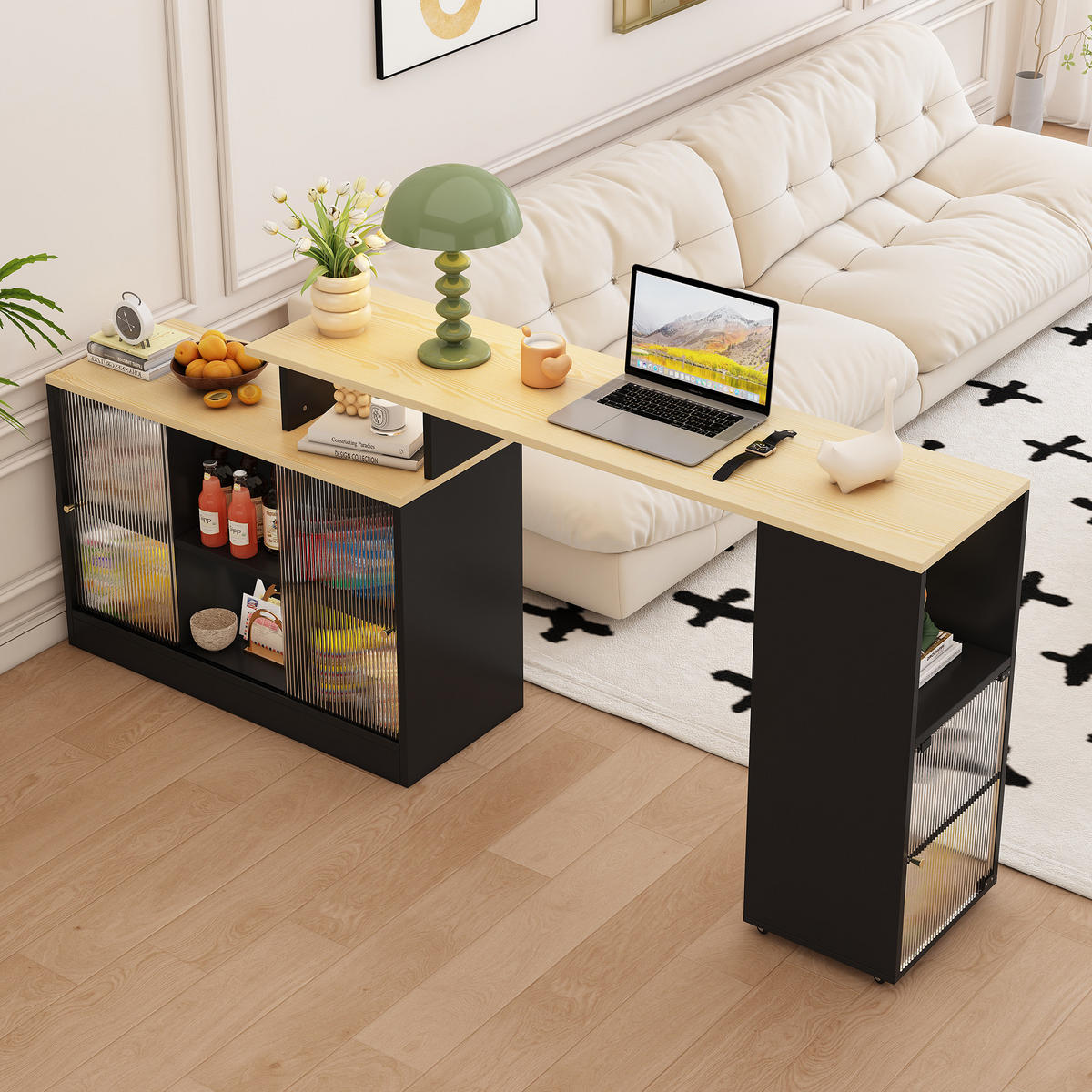 BARTSCH Ausziehbar Schwarz Stauraum Drehbar Beweglich Hochtisch - Schwarz, Holzwerkstoff (154/40/90cm) - FLIEKS