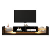 TV-LOWBOARD aus Spanplatte 181x38x38 cm Schwarz mit LED-Beleuchtung und 2 Klappschubladen - Schwarz, Holzwerkstoff (181/38/38cm) - IVMEU