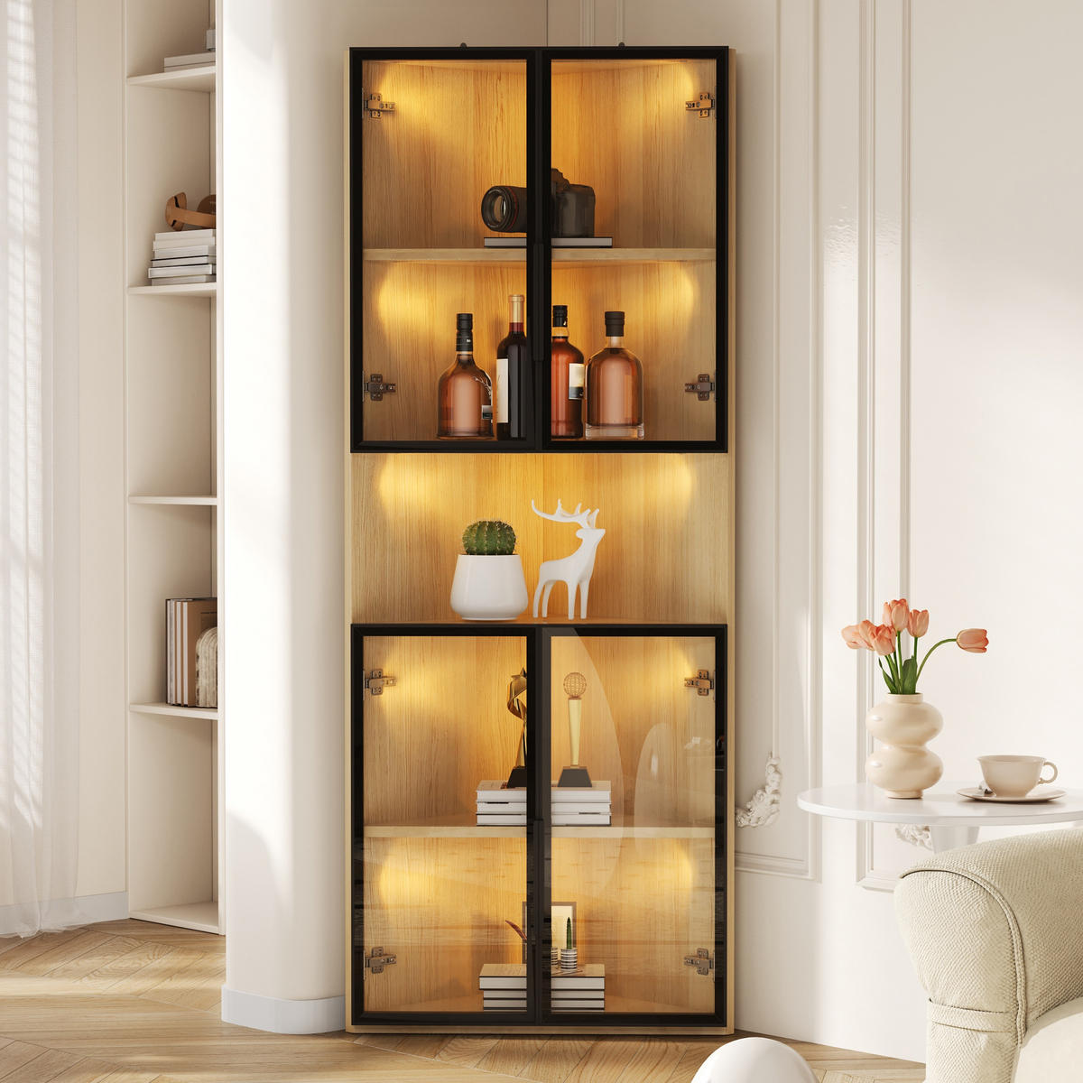 VITRINE 62cm Eiche Glas LED Eckvitrine modern - Eichefarben, Holzwerkstoff (62/160/32cm) - FLIEKS