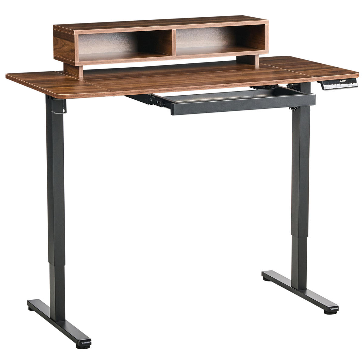SCHREIBTISCH elektrisch höhenverstellbar 120/60 cm mit USB-Anschluss Braun/Schwarz Lucama - Schwarz/Braun, Holzwerkstoff/Metall (60/120/88cm) - Beliani