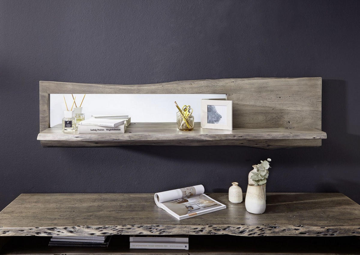 WANDREGAL Akazie 165x22x38 grau lackiert PURE ACACIA #906 - Grau, Holz (165/38/22cm) - Massivmoebel24