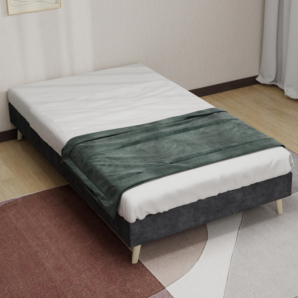 POLSTERBETT 90x200 cm niedrig ohne Stauraum grau - Grau, Textil (90/200cm) - LEBENLANG