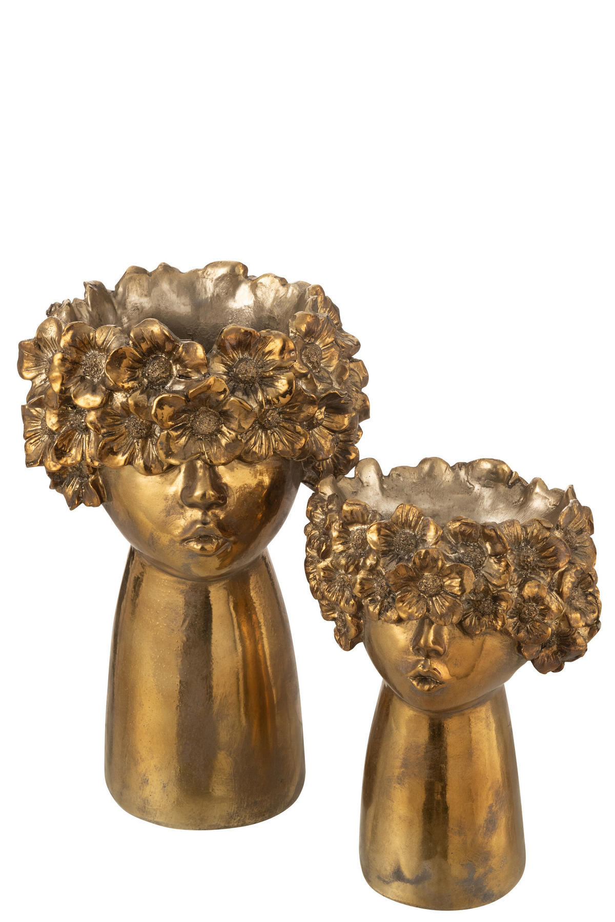 BLUMENTOPF NEBU KOPF - Polyresin - Gold - L - Ø 18,5 cm - Goldfarben, Glas/Naturmaterialien (18.5/35cm) - J-Line