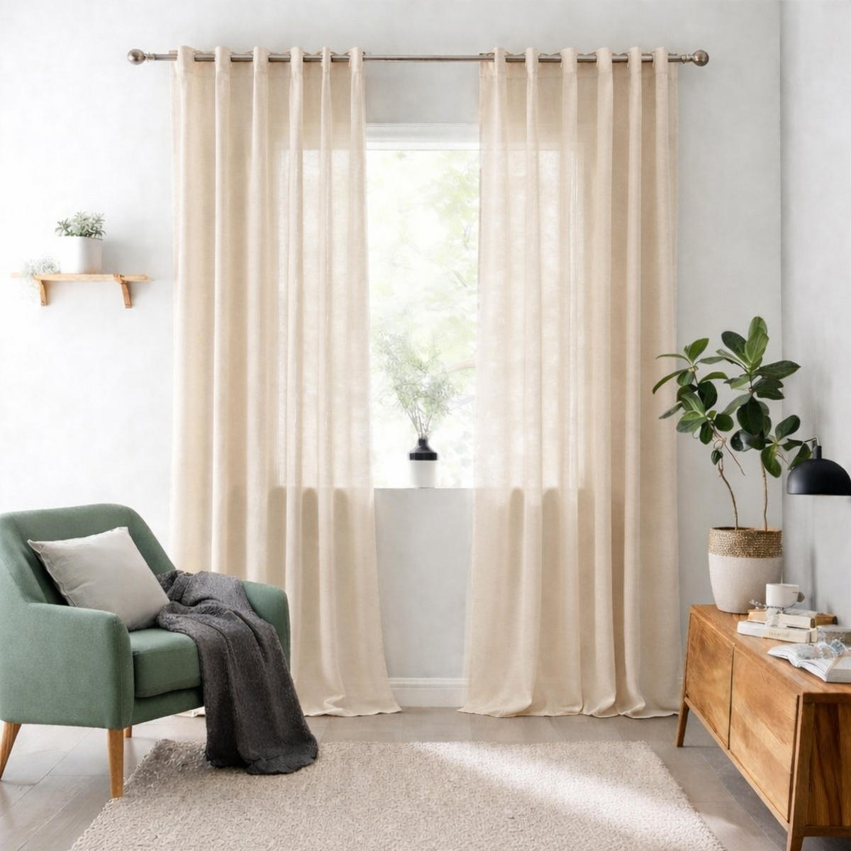 VORHANG MIT ÖSEN – lichtdurchlässig Beige 280X300 - Beige, Kunststoff (280/300cm) - STORESDECO