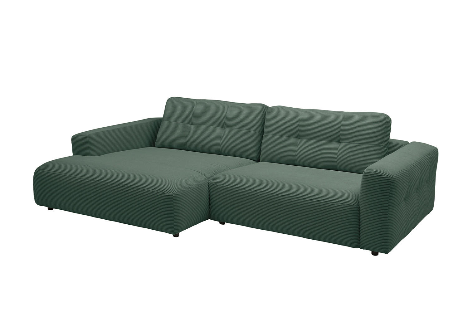 ECKSOFA MIKA Smaragdgrün Cord - Smaragdgrün/Schwarz, Kunststoff/Textil (276/167cm) - KAWOLA