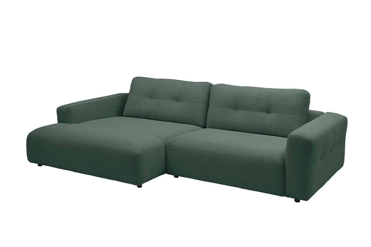 ECKSOFA XL MIKA Smaragdgrün Cord - Smaragdgrün/Schwarz, Kunststoff/Textil (296/167cm) - KAWOLA