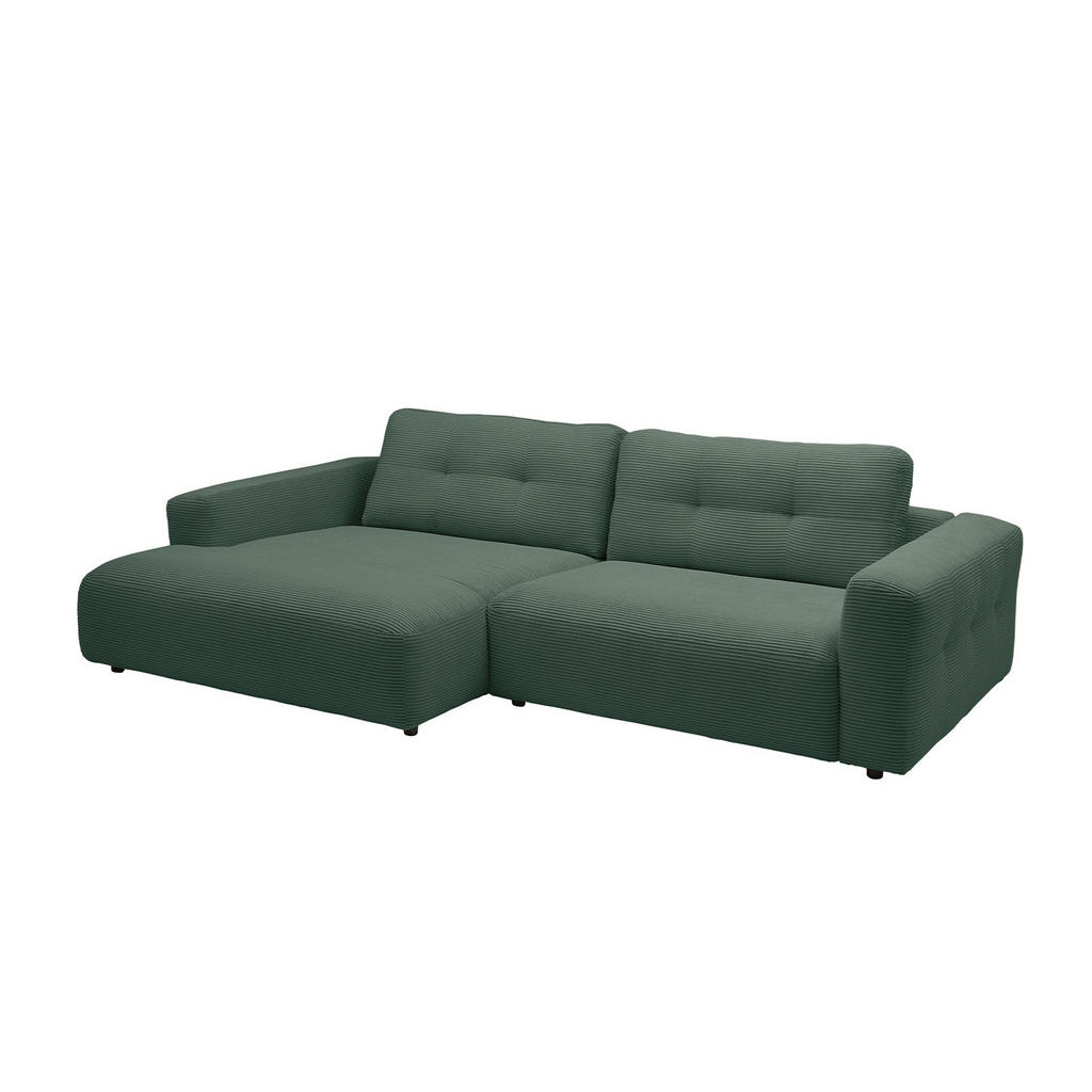 Thumbnail - Kawola Ecksofa, Smaragdgrün, Schwarz, Textil, Echtholz, 3-Sitzer, Füllung: Kaltschaum, Ottomane links, L-Form, 276x167 c...