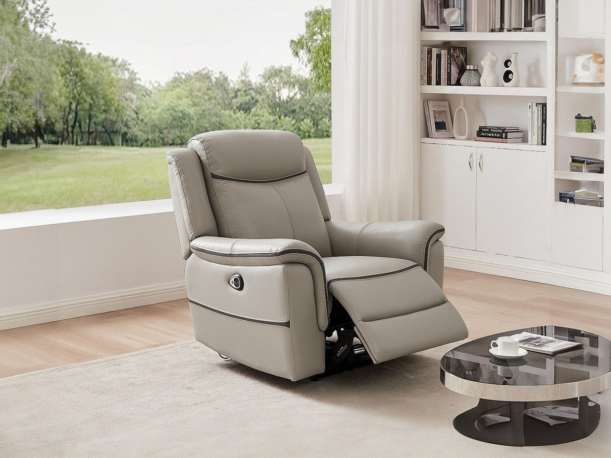 RELAXSESSEL - 1 Person-Sitzer - Leder - Hellgrau - - Hellgrau, Leder (105/102/95cm) - Vente-Unique