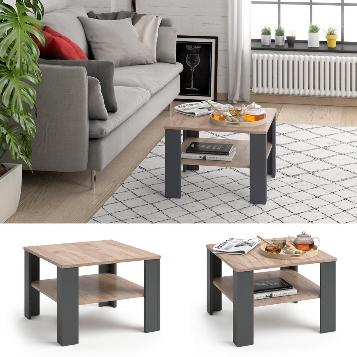 COUCHTISCH Homer Anthrazit 60 x 60 cm - Anthrazit, Holzwerkstoff (60/60/42cm) - Vicco