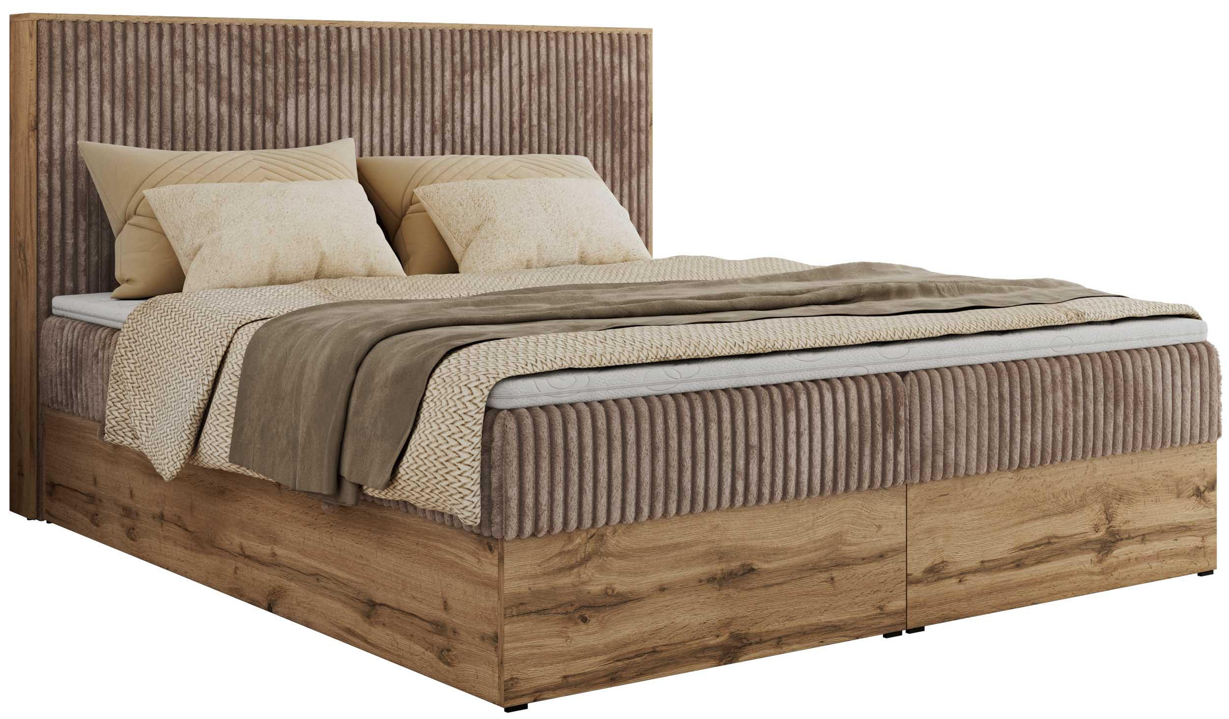MKS KONTINENTÁLNÍ POSTEL WOOD CLASSIC 160/200 - Hnědá Manšestr - H3