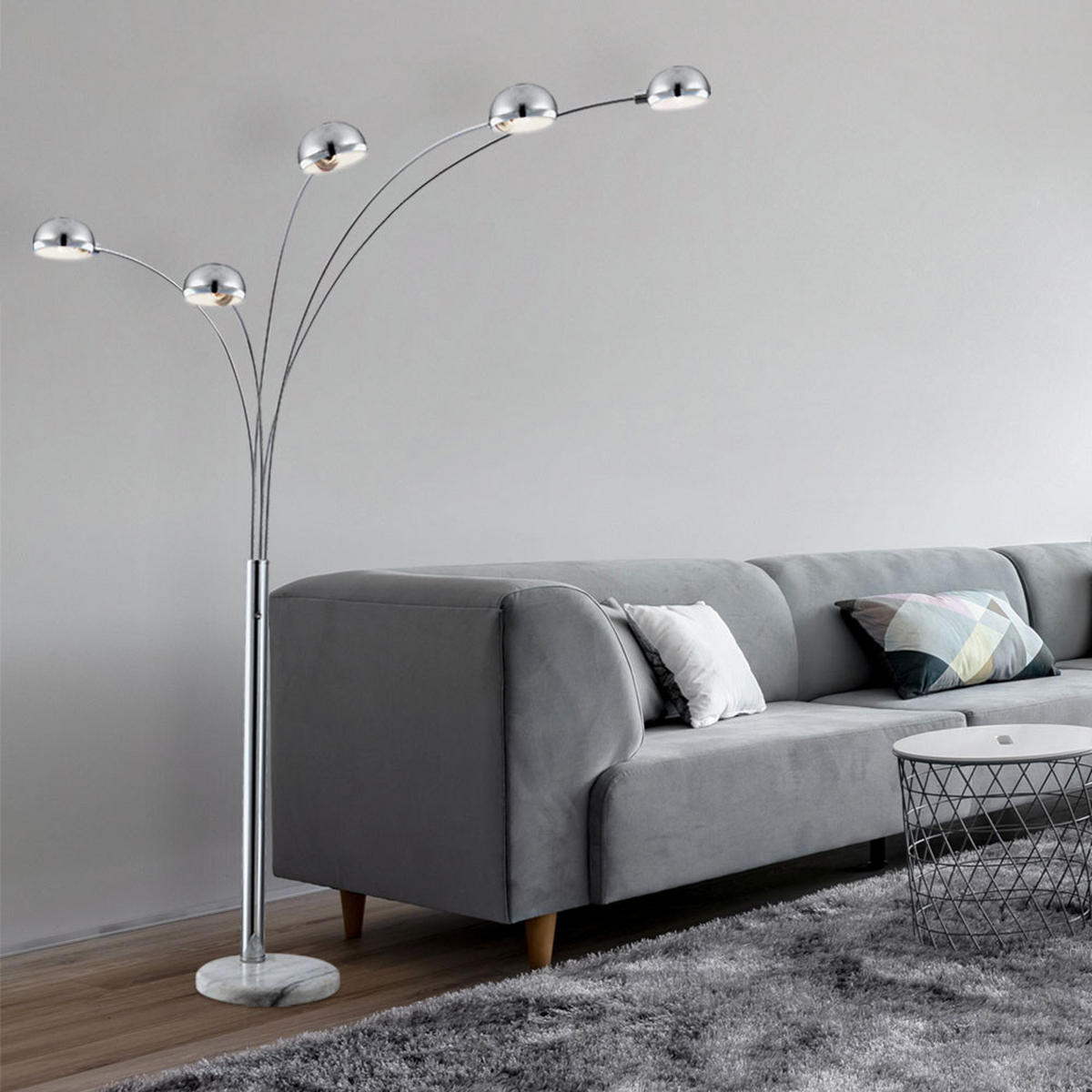 LED STEHLEUCHTE Metall Silber Marmoroptik - Silberfarben, Metall (202/105/203cm)