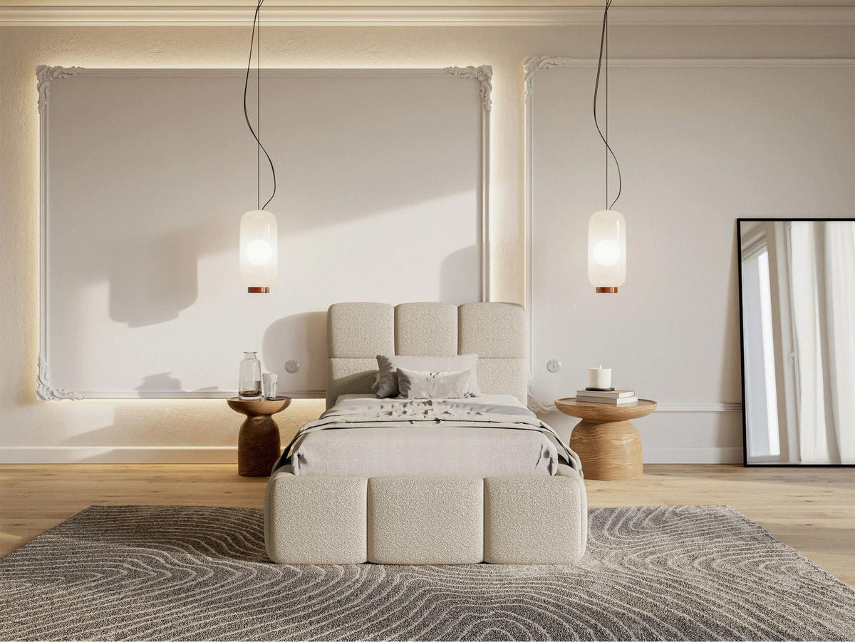 POLSTERBETT Cloudy Hellbeige Bouclé, Bettkasten & Lattenrost, 90x200 cm - Ecru/Schwarz, Kunststoff/Textil (90/200cm) - Selsey