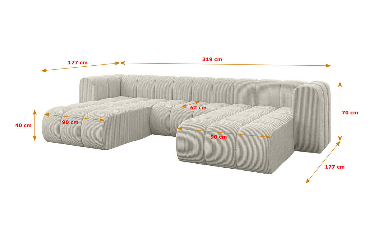 WOHNLANDSCHAFT modulares Sofa Joren-U1 - 319x177x70 cm Creme - Hellgrau/Creme, Holzwerkstoff/Textil (319/70/177cm) - ALTDECOR