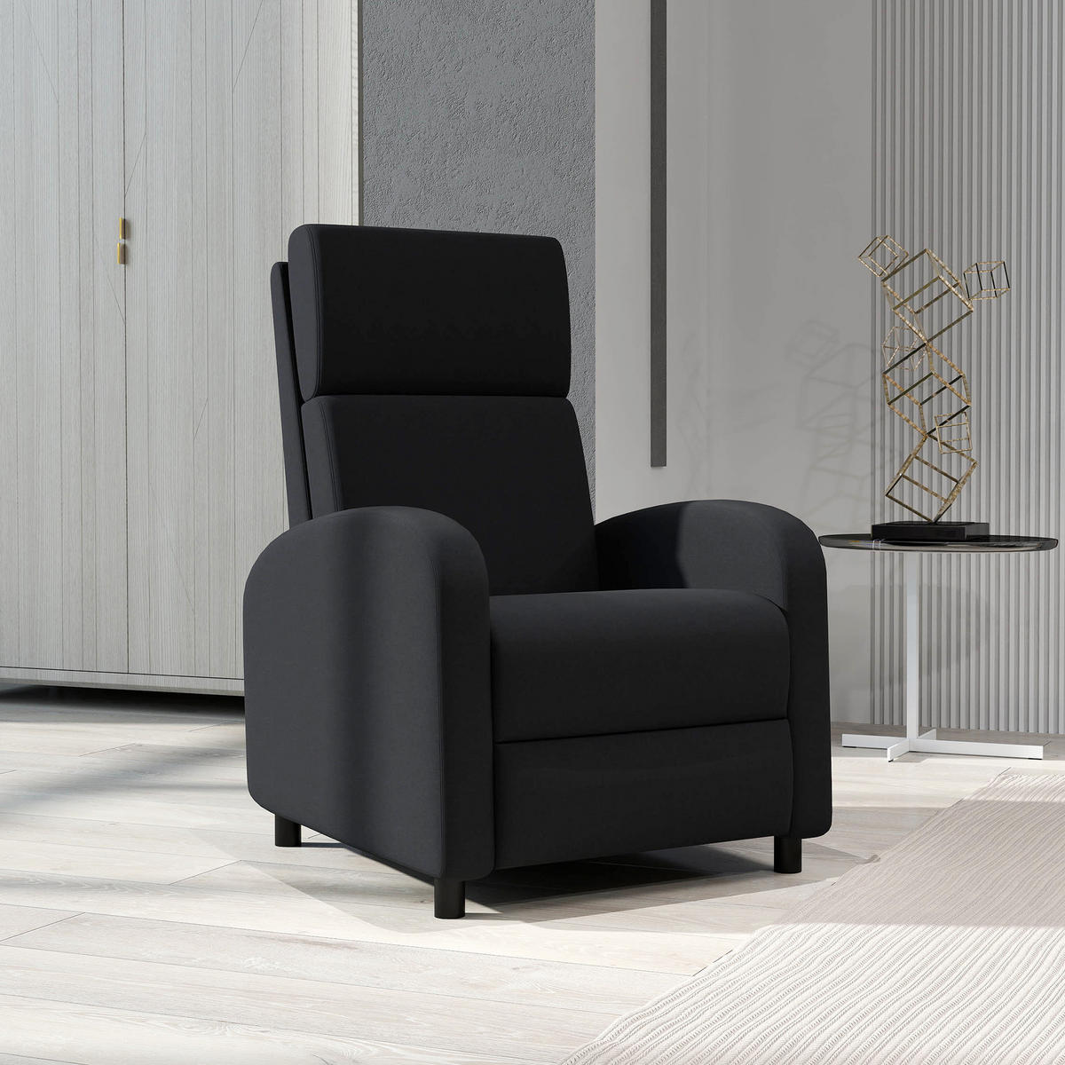 RELAXSESSEL DE-06388 160° neigbar, Fußstütze, Leinenoptik Schwarz - Schwarz, Holzwerkstoff/Textil (64/102/86cm) - ComfortXL