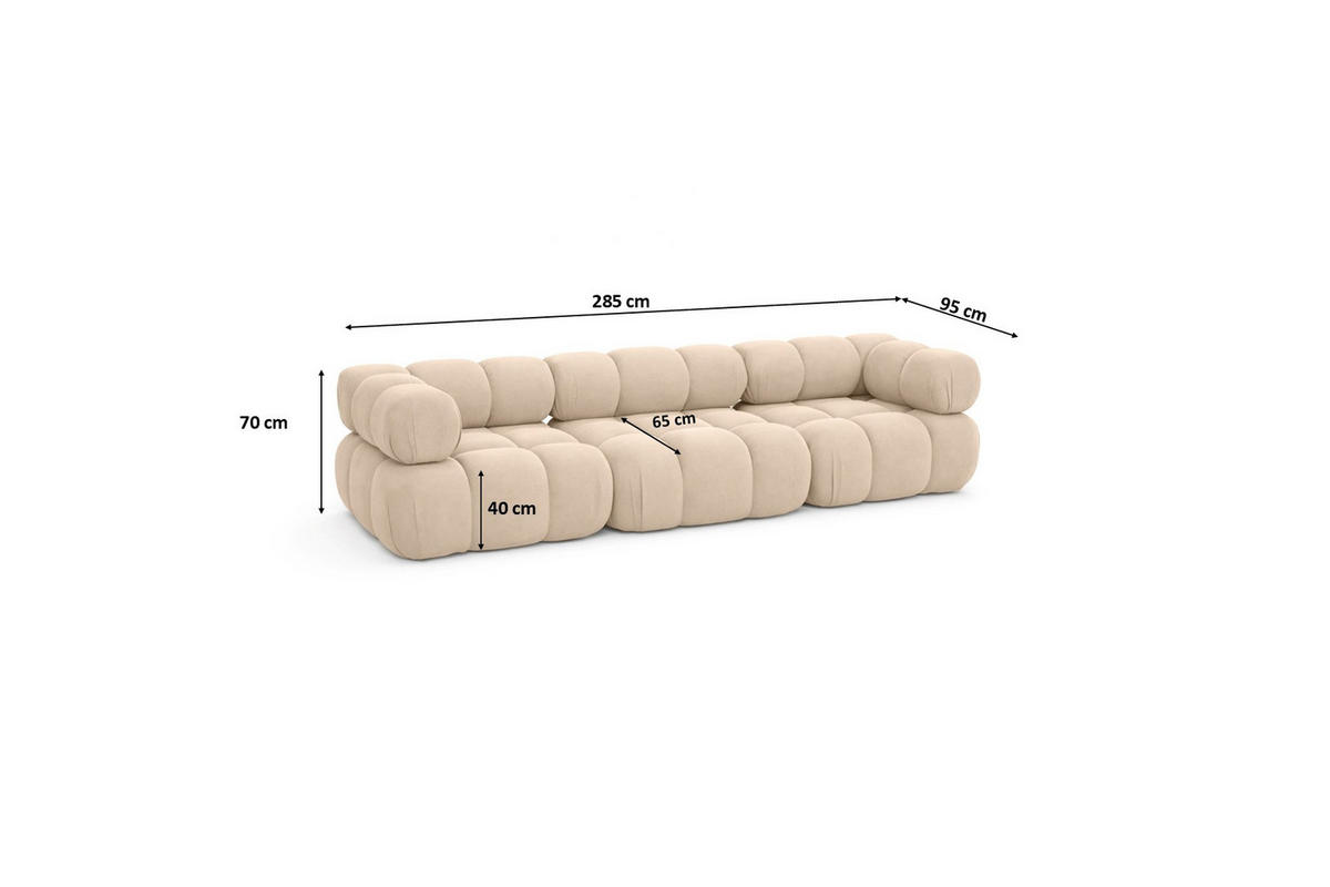 COUCH, 3-Sitzer Modular, Veloursstoff Salvador, Beige, Selia - Beige, Holz (285/70/95cm) - Kaiser Möbel