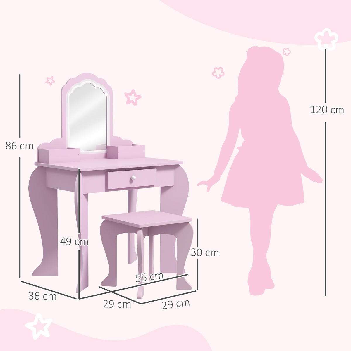 KINDERSCHMINKTISCH DE-18634 Rosa - Pink, Holzwerkstoff (36/86/55cm) - ComfortXL