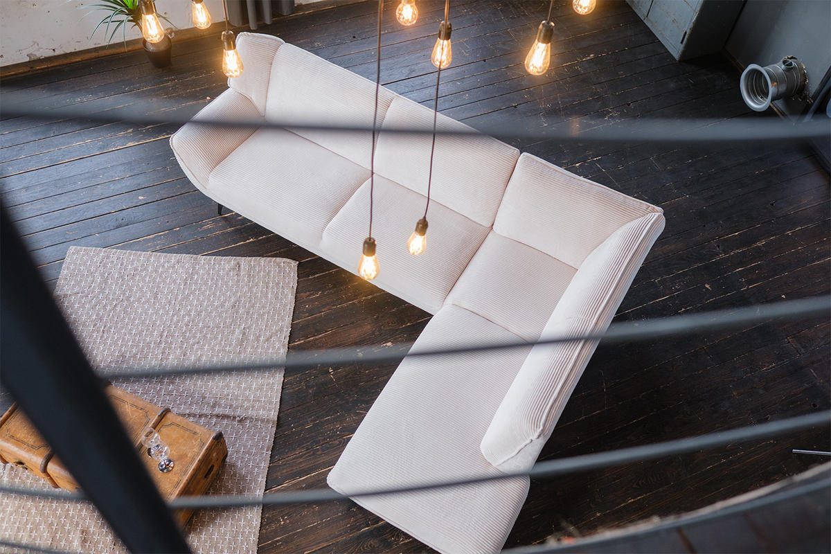 ECKSOFA CALLA Cremeweiß Cord - Creme/Schwarz, Textil (274/203cm) - KAWOLA