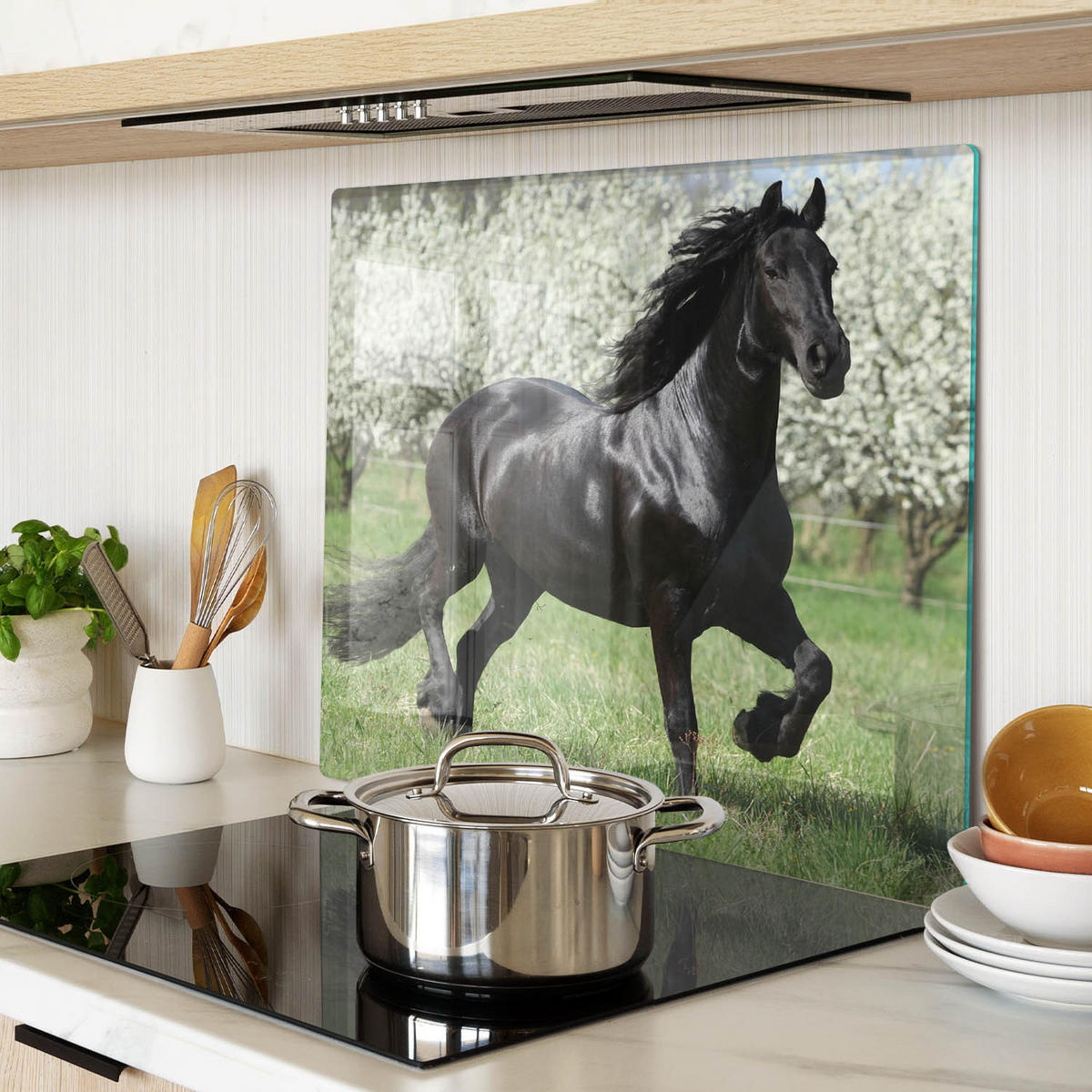 GLASPLATTE 60x52 cm Pferdeblumen - Schwarz, Glas (60/52cm) - TULUP